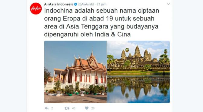 Tweet AirAsia Jelaskan Istilah Indochina