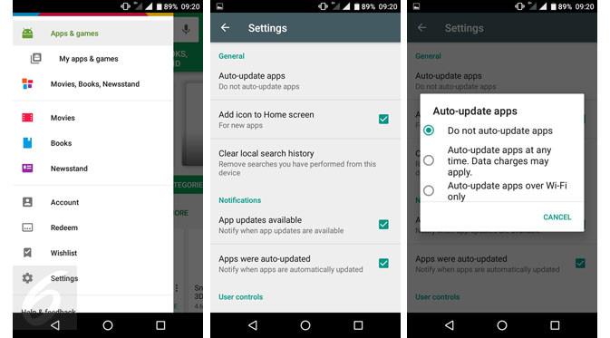 Cara mematikan fitur auto update di perangkat Android. (Liputan6.com/ Mochamad Wahyu Hidayat)