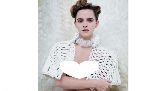 Emma Watson saat tampil di majalah fashion Vanity Fair berpose menantang dengan melepas bra-nya (foto: Instagram)