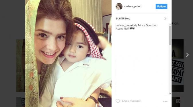 Carissa Puteri dandani sang anak layaknya Pangeran Arab Saudi. [foto: instagram/carissa_puteri]