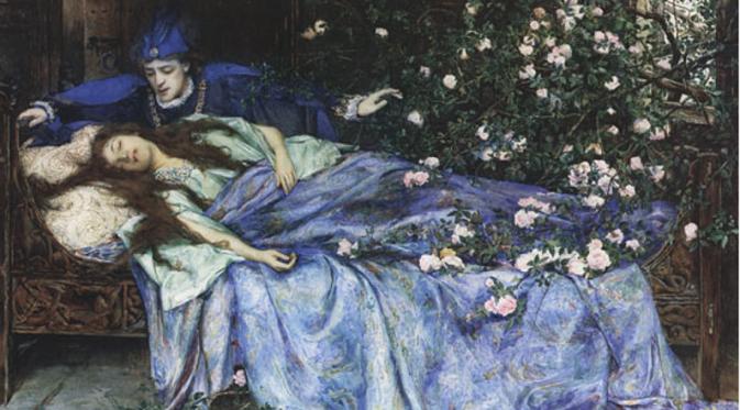 Lukisan Aurora dalam Sleeping Beauty saat terkena mantra tidut oleh Henry Meynell Rheam (Wikipedia)