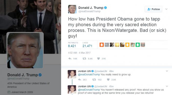 Donald Trump Tuduh Obama Sadap Teleponnya (Twitter/@realDonaldTrump)