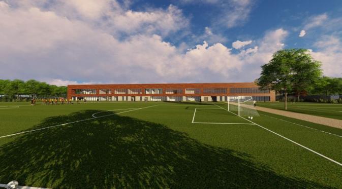 Foto rancangan desain pembangunan Kirkby, yang bakal dijadikan tempat latihan baru skuat utama Liverpool. (Liverpool).