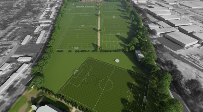 Foto rancangan desain pembangunan Kirkby, yang bakal dijadikan tempat latihan baru skuat utama Liverpool. (Liverpool). 