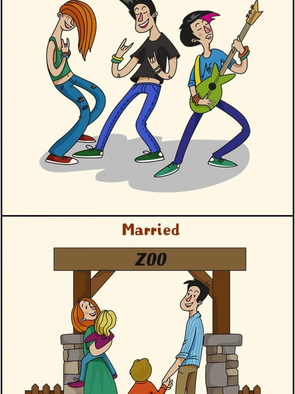 Pria lajang dan pria menikah memiliki kehidupan yang berbeda. Ilustrasi ini mengungkapkannya dengan cara lucu.