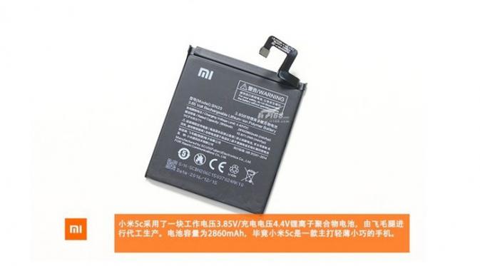 Baterai Xiaomi Mi 5c berkapasitas 2.860mAh (Sumber: Gizmochina)