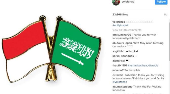 Bendera Arab Saudi dan Indonesia. (Instagram @yolofahad)