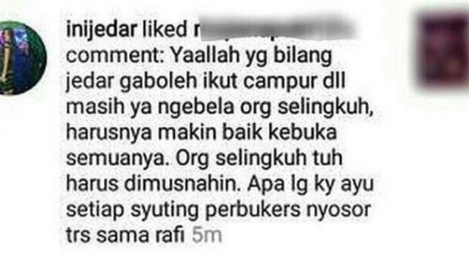 Komentar Jessica Iskandar (Instagram/@kuntoajie)