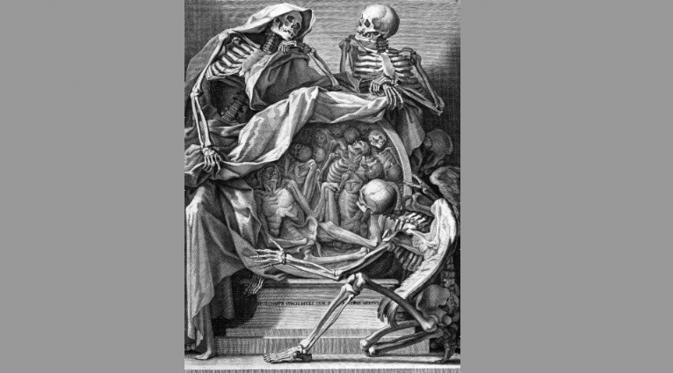 Lukisan Three Skeletons atau Tiga Tengkorak yang dibuat oleh Bernardino Genga, 1691. (foto: Pinterest)