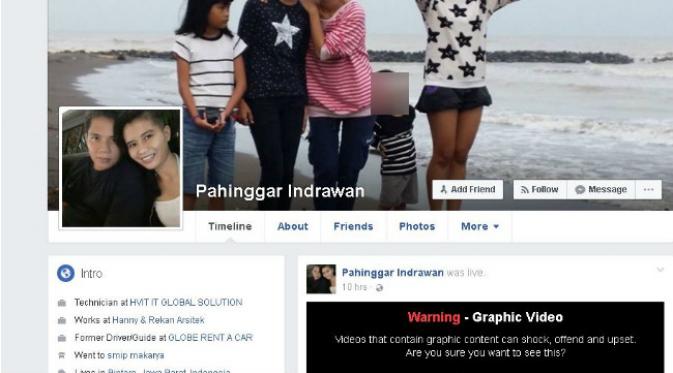 Akun Facebook Pahinggar Indrawan, pria bunuh diri live FB