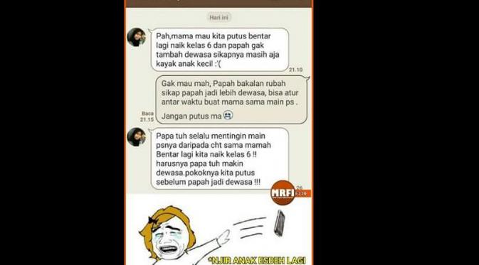 Nggak Boleh Ditiru, Masa Bocah SD Pacaran dan Manggil Mama Papa. (Foto: Facebook/Meme & Rage Comic Indonesia)