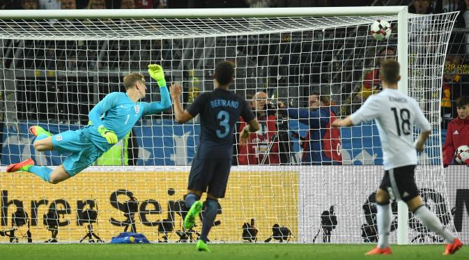 Timnas Inggris dikalahkan Jerman 0-1 pada uji coba, Kamis (23/3/217) dinihari WIB. (AFP/Bernd Thissen)