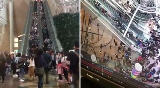 Detik-Detik Eskalator Berubah Arah dengan Cepat, 18 Orang Terluka (Screengrab video)