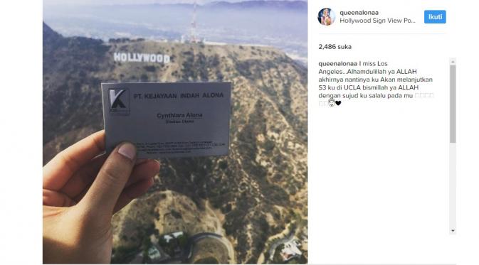 Cynthiara Alona akan lanjutkan S3 di Amerika Serikat (Foto: Instagram)