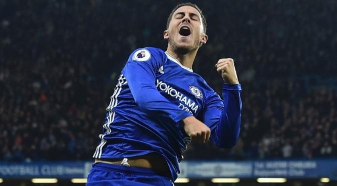 Gelandang Chelsea asal Belgia, Eden Hazard, menciptakan 11 gol dan empat assist di Liga Inggris musim ini. (AFP/Glyn Kirk)