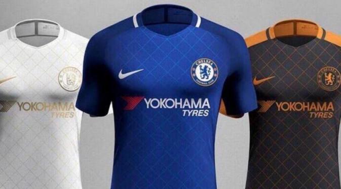Desain seragam anyar Chelsea yang tersebar di media sosial. (The Sun). 