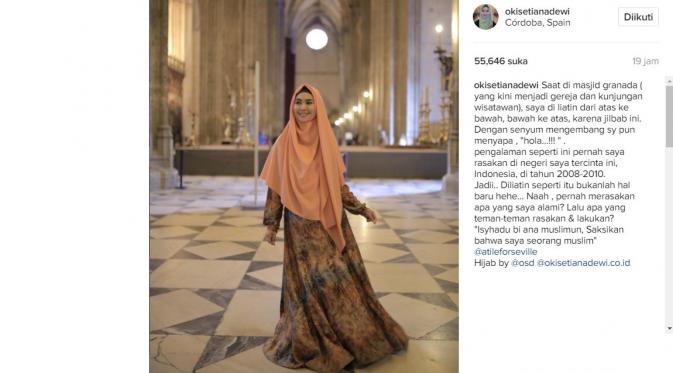 Oki Setiana Dewi kunjungi gereja yang pernah menjadi masjid di Cordoba, Spanyol (Foto: Instagram)