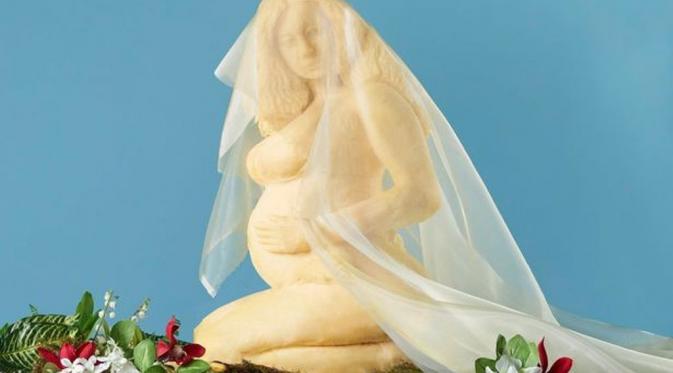 Keju yang dibuat dari foto kehamilan Beyonce. (Via: mirror.co.uk)