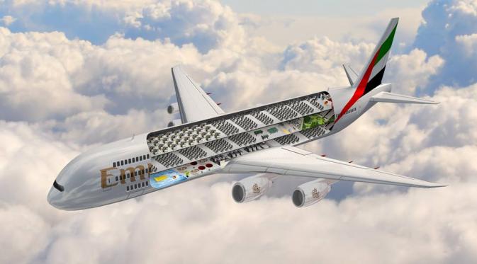 Pesawat masa depan Emirates APR001 tak hanya punya dua tingkat, tapi tiga sekaligus (Twitter/Emirates)