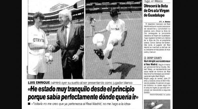 Artikel Marca edisi 2 Juli 1991 membahas transfer Luis Enrique ke Real Madrid. (Marca). 