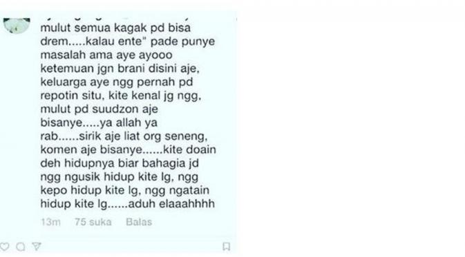 Ayu Ting Ting semprot haters dengan menggunakan bahasa Betawi (Instagram/@kuntoajie_)