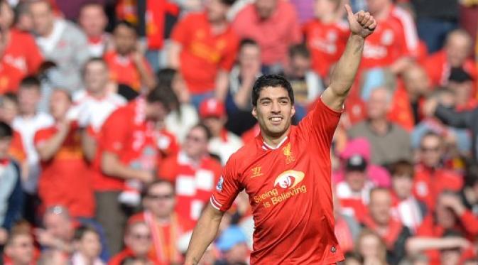 Luis Suarez saat masih berseragam Liverpool. (AFP/Paul Ellis)
