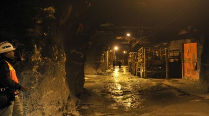 Pekerja menyusuri tunnel tambang bawah tanah DOZ PT Freeport Indonesia di Tembagapura, Papua (Antara/Puspa Perwitasari)
