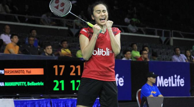 Tunggal putri Indonesia Bellaetrix Manuputty Lolos ke babak kedua OUE Singapore Open 2015 (Humas PP PBSI)