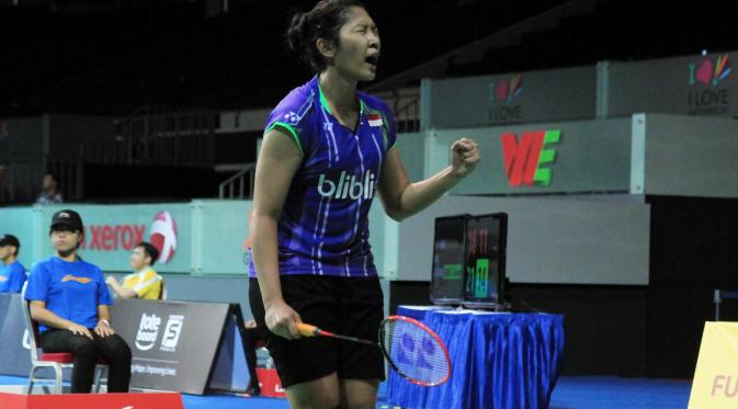 Tunggal putri Indonesia Linda Wenifanetri lewati babak pertama OUE Singapore Open 2015 (Humas PP PBSI)