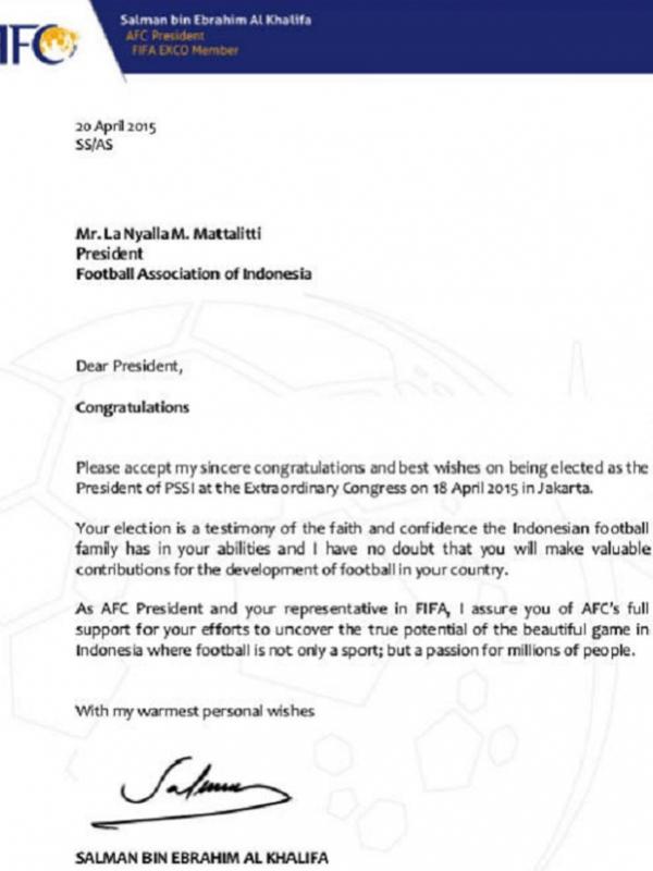 Surat AFC untuk PSSI