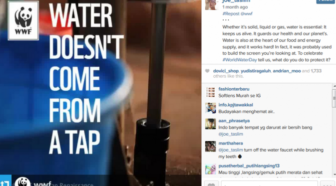 Joe Taslim memanfaatkan instagram untuk peduli pada penyelamatan bumi, (Instagram @joe_taslim)