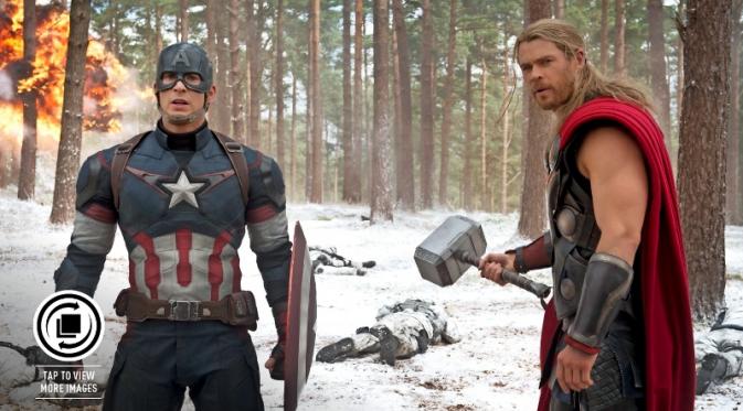 Para superhero seperti Captain America dan Thor kembali beraksi di Avengers: Age of Ultron
