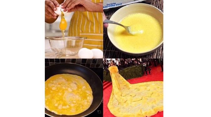 Baju kuning panjang Rihanna dianggap mirip seperti omlette. (foto: twitter.com)