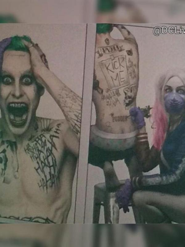 Tersebar foto Margot Robbie tengah mentato tubuh Jared Leto untuk film 'Suicide Squad'. Foto: Twitter