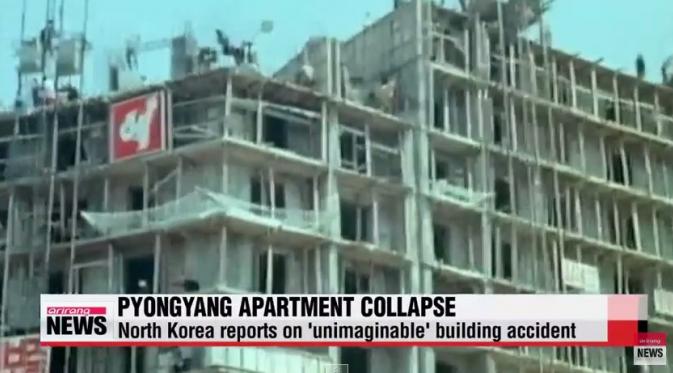 Gedung apartemen di Ibu Kota Pyongyang, Korea Utara runtuh (Via: youtube.com)