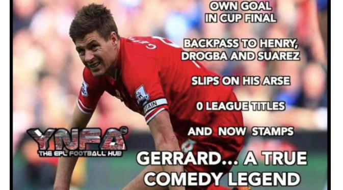 Meme Lucu tapi Ngeselin tentang Steven Gerrard (Via: 101greatgoals.com)