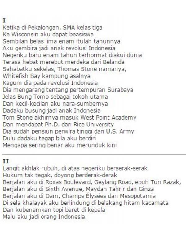 Malu (Aku) Jadi Orang Indonesia Part I dan 2 by Taufik Ismail (Via: http://orb.web.id/)