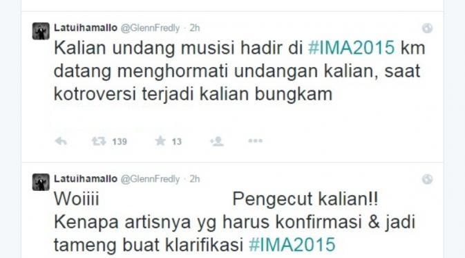 Penjelasan yang diberikan Angel Pieters terkait Indonesia Movie Awards 2015 tak membuat Glenn Fredly puas.