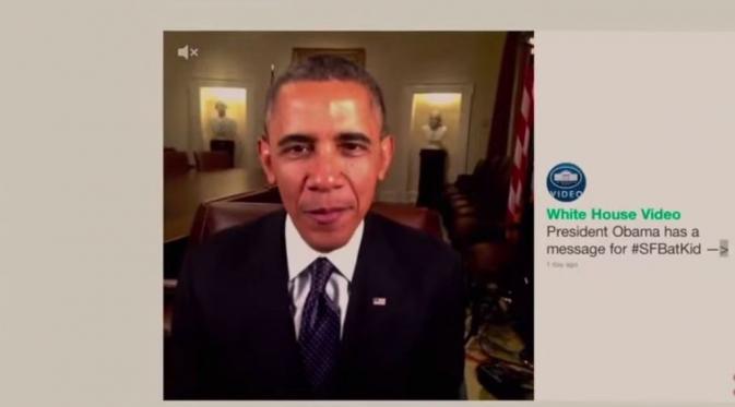 Presiden Barrack Obama turut dalam proyek mewujudkan mimpi anak penderita Leukimia bernama Miles Scott menjadi Batkid. Foto: Youtube