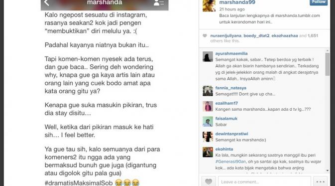 Curhatan Marshanda soal Haters di Instagram