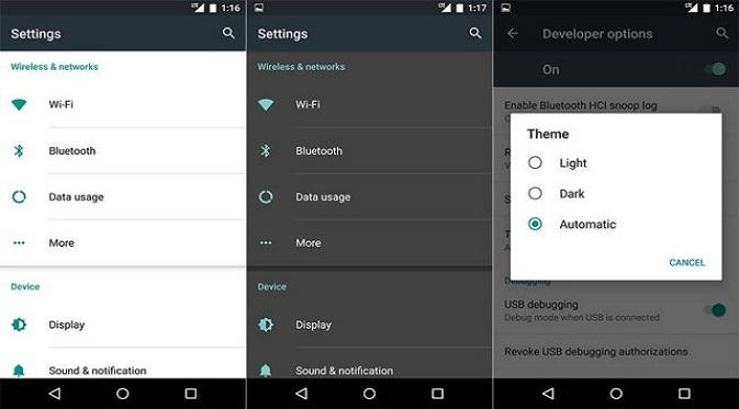Screenshot Tema Light dan Dark Android M