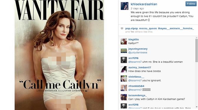 Bentuk dukungan Khloe Kardashian untuk Bruce Jenner melalui akun Instagramnya. (via Instagram.com)