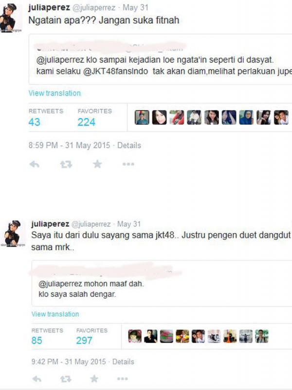 Julia Perez dituduh menjelek-jelekkan JKT48 (via twitter.com/juliaperrez)