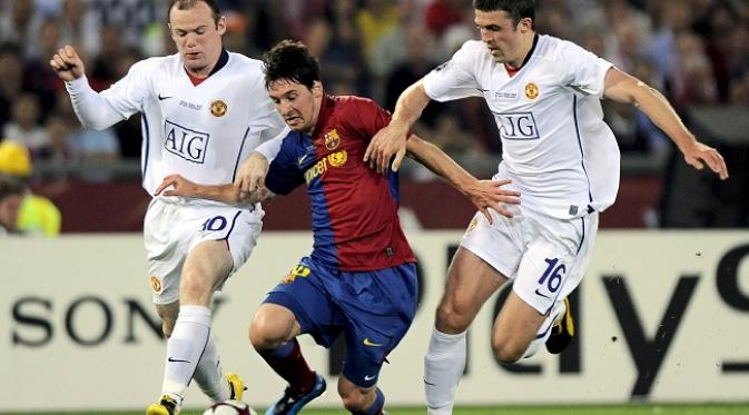Lionel Messi dalam Final Liga Champions 2008/09 menghadapi Manchester United di Stadion Olimpico, Roma. EPA/DANIEL DAL