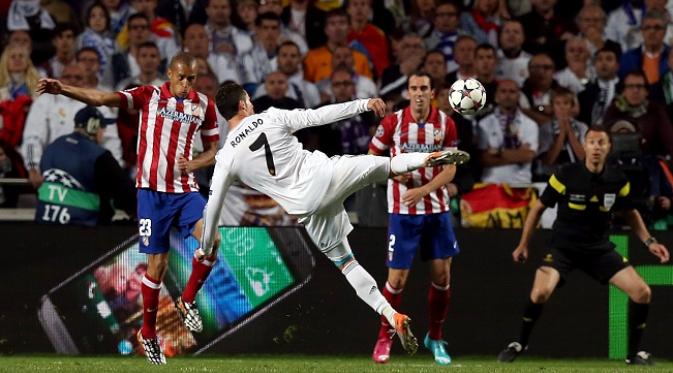 Cristiano Ronaldo menghadapi Atletico Madrid di Final Liga Champions musim 2013/14, Luz stadium di Lisbon, Portugal, 24 Mei 2014. EPA/JOSE COELHO