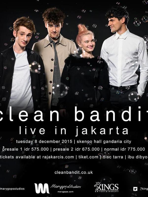 Berangkat dari Inggris, band Elektronik Clean Bandit siap tampil di Indonesia pada 8 Desember 2015.