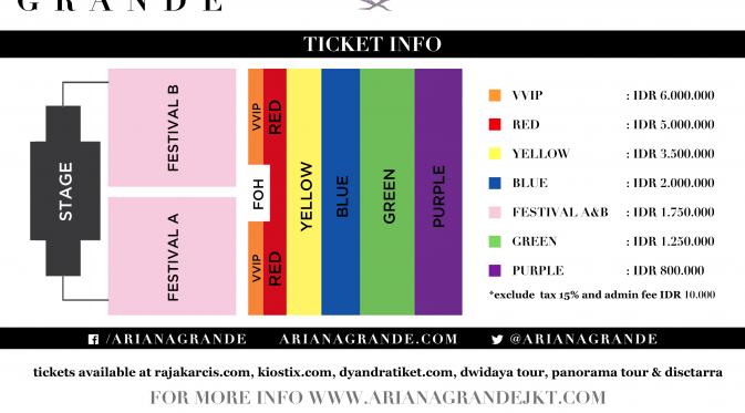Denah pertunjukkan dan harga tiket konser Ariana Grande di JIEXPO Kemayoran, Indonesia. (foto: dok. Dyandra)