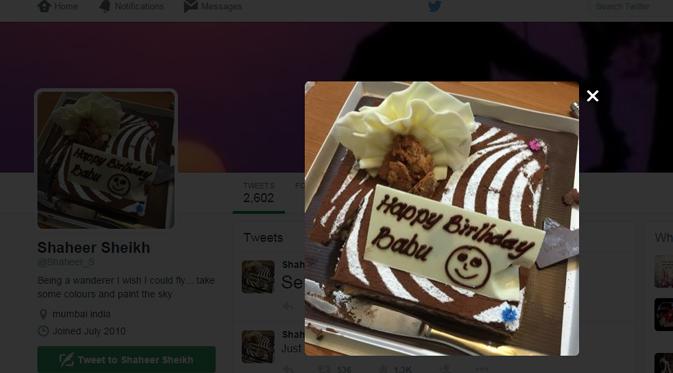 Shaheer Sheikh mengganti foto akun Twitter-nya dengan foto kue ini tepat di hari ulang tahun Ayu Ting Ting. (foto: twitter.com/Shaheer_S)