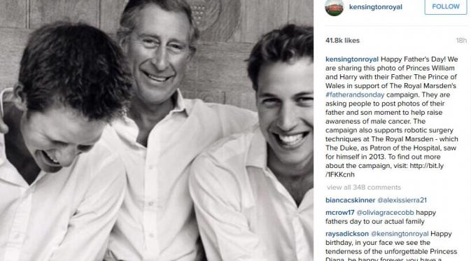 Pangeran Charles di antara Pangeran Harry dan Pangeran William (Instagram @kensingtonroyal)