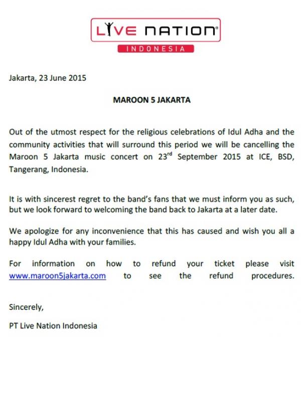 Maroon 5 batal konser di Indonesia 